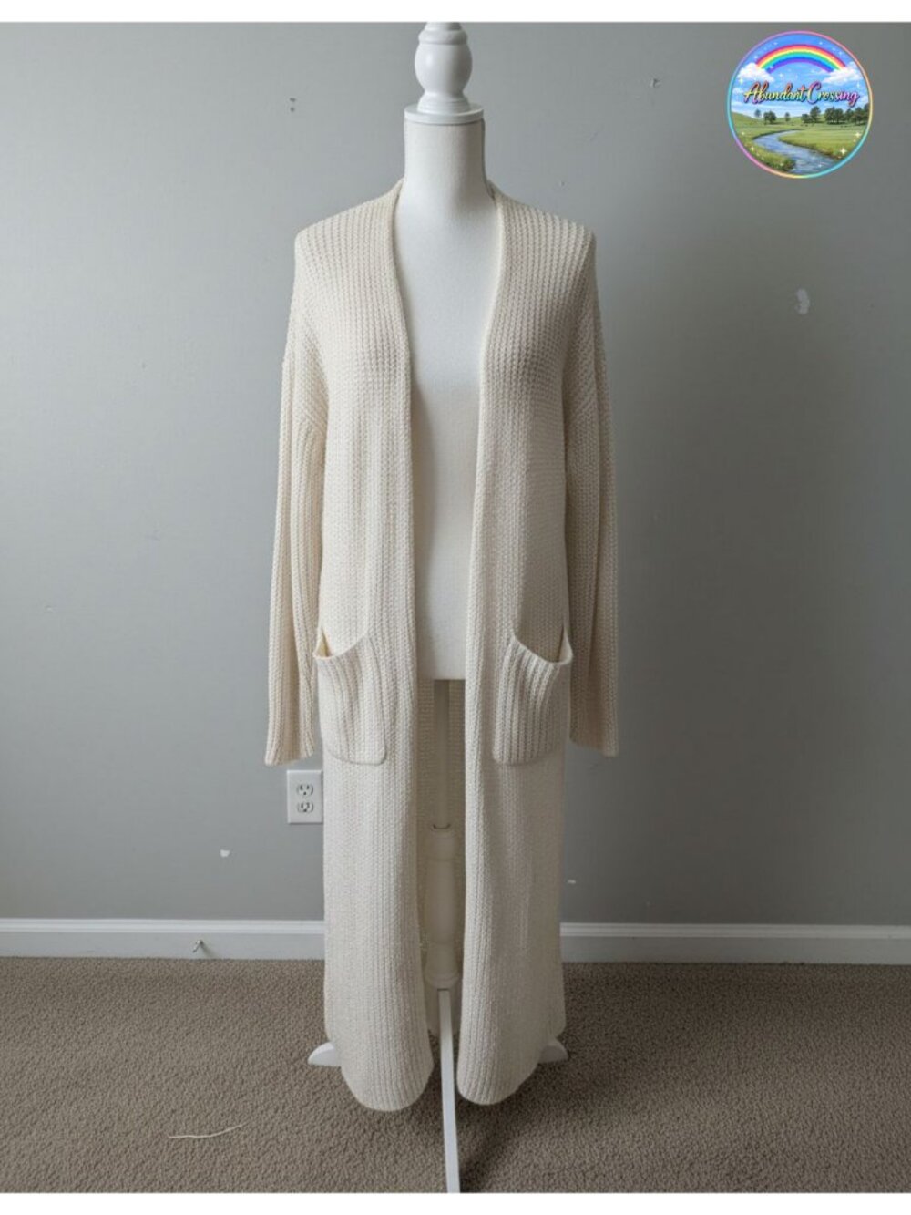 Women's Long Sleeve Ribbed Knit Open Front Long Cardigan with Pockets